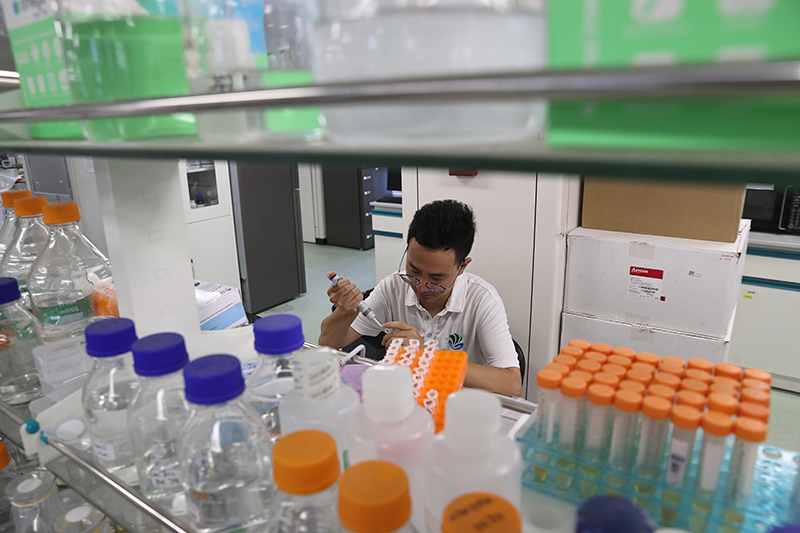在三亞崖州灣科技城,一名青年科技工作者正在進(jìn)行科研工作。