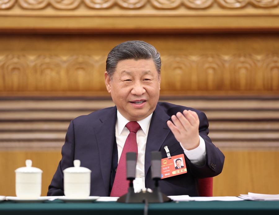 ??3月5日下午,中共中央總書記、國家主席、中央軍委主席習(xí)近平參加他所在的十四屆全國人大三次會議江蘇代表團(tuán)審議。